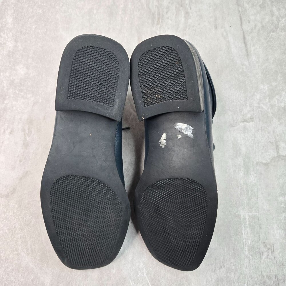 Vintage Square Toe Ankle Bootie Sz 6 Navy Blue Leather Retro Grunge Lace Up Boot - Picture 8 of 10